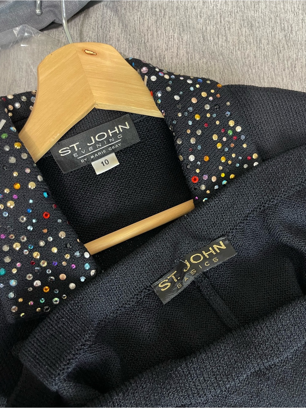 St John evening knit rhinestones embellished 2 pic set suit size 10 - Picture 5 of 11
